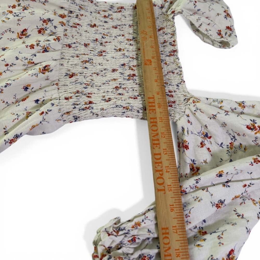Reformation Hyland Linen Midi Dress Floral Smocked Puff Cottagecore Size M - Picture 5 of 12